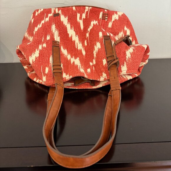 Lucky Brand Orange White Brown Aztec Ikat Canvas Tote - Picture 7 of 12